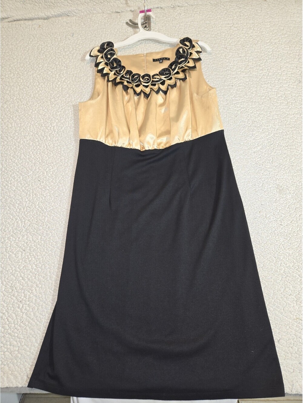 tiana b dress Gold Top Black Skirt Floral Detail At Neck Sz 14w USA Cocktail...